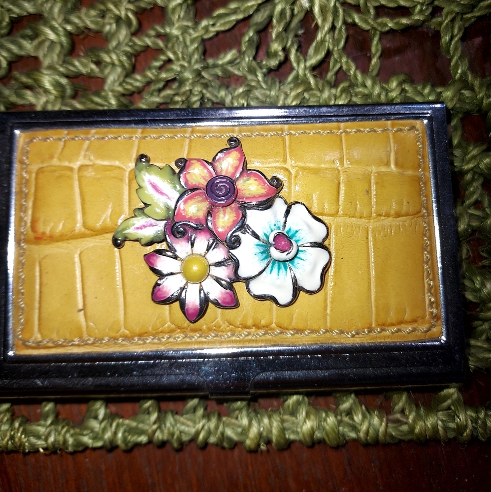 Brighton Croco Leather With Enamal Flowers Buisness Card Case